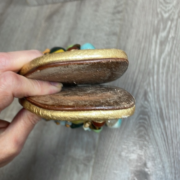 Bridget Shuster Gold Leather Thong Slip On Sandals Beaded Natural Stones 6.5 - Picture 14 of 15